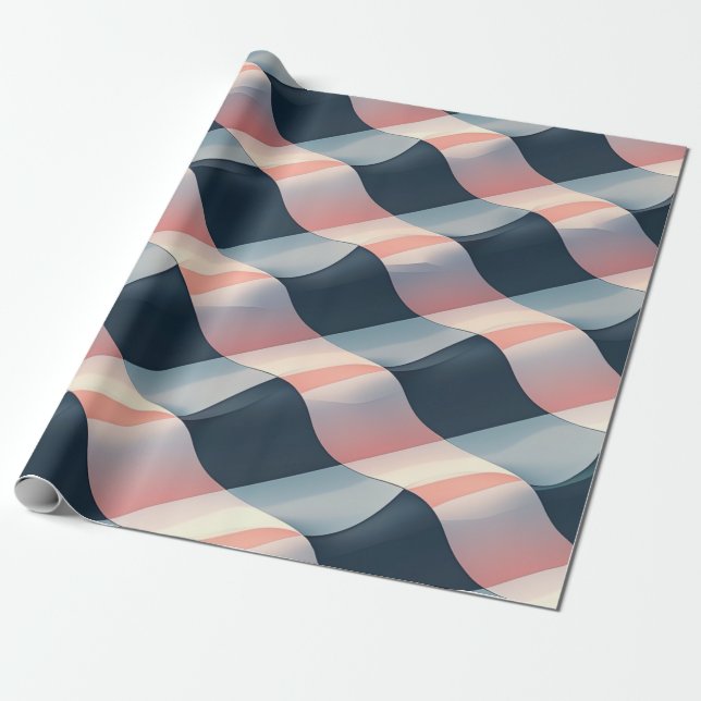 Papier Cadeau Élégant Motif 3D Wave en Turquoise, Rose et crème (Déroulé)