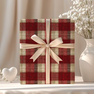 Papier Cadeau Élégant motif à carreaux bordeaux, ivoire et rouge