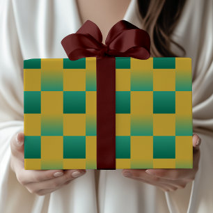 Papier Cadeau Élégant motif à damiers en vert et or