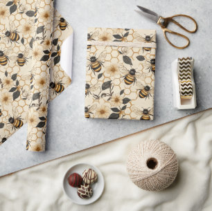 Papier Cadeau Élégant Motif abeille et abeille