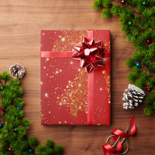Papier Cadeau Élégant Motif d'Arbre de Noël Or