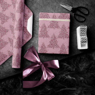 Papier Cadeau Élégant Motif d'arbre   Dusty Mauve Rose Noël
