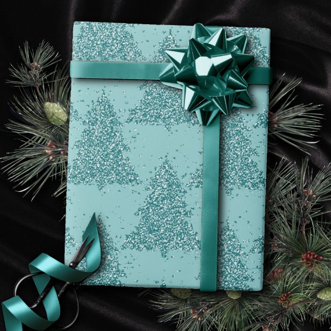 Papier Cadeau Élégant Motif d'arbre | Luxe Aqua Mint Christmas (Créateur téléchargé)