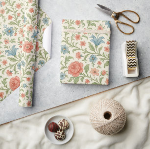 Papier Cadeau Élégant Motif d'art floral chic anglais Shabby