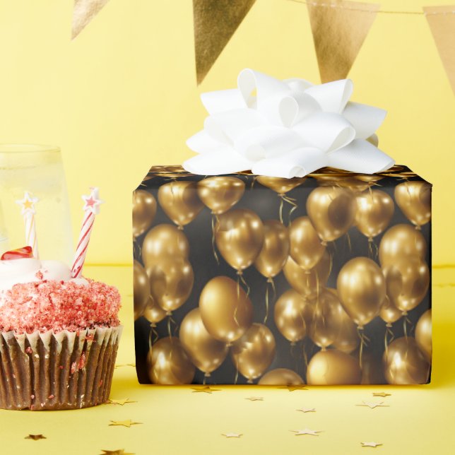 Papier Cadeau Élégant motif de ballon d'or carrelé (Fête d'anniversaire)
