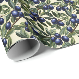 Papier Cadeau Élégant Motif de branche d'olivier avec des olives