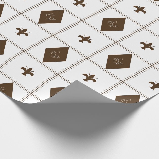 Papier Cadeau Élégant Motif de diamants Brown et blanc (Coin)