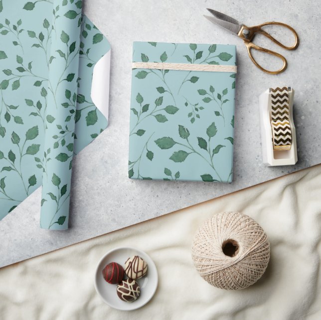 Papier Cadeau Elégant Motif de feuillage bleu écaille (Artisanat)