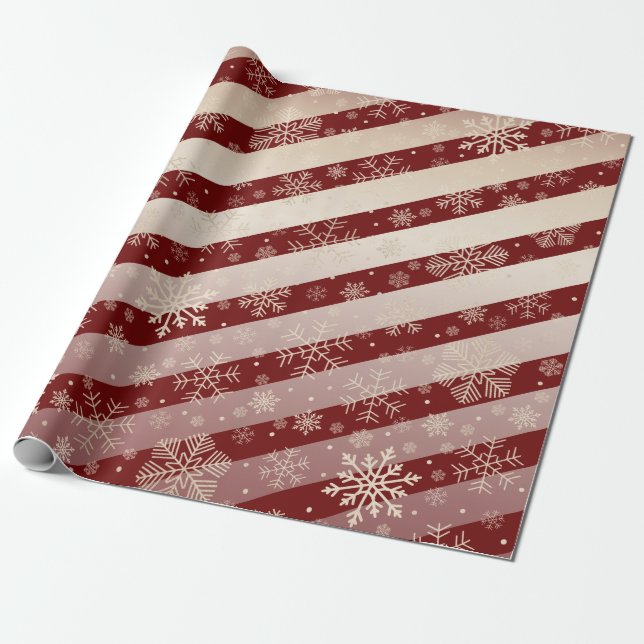 Papier Cadeau Élégant Motif de flocon de neige rouge de Noël  (Déroulé)