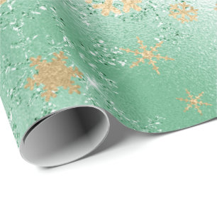 Papier Cadeau Élégant Motif de flocon de neige vert & or