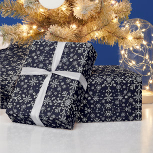 Papier Cadeau Élégant motif de flocons d'argent et bleu