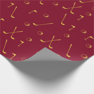 Papier Cadeau Elégant Motif de golf Gold Moderne Golfer Bourgogn