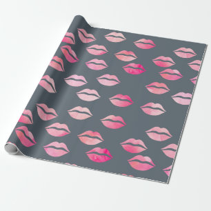 Papier Cadeau élégant motif de lèvres rose aquarelle