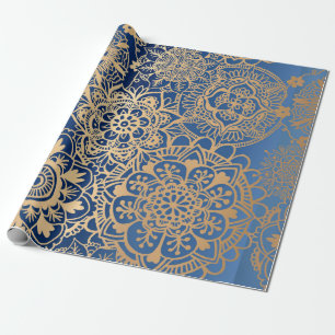 Papier Cadeau Élégant Motif de Mandala en or bleu
