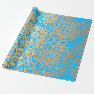 Papier Cadeau Élégant Motif de Mandala en or bleu clair