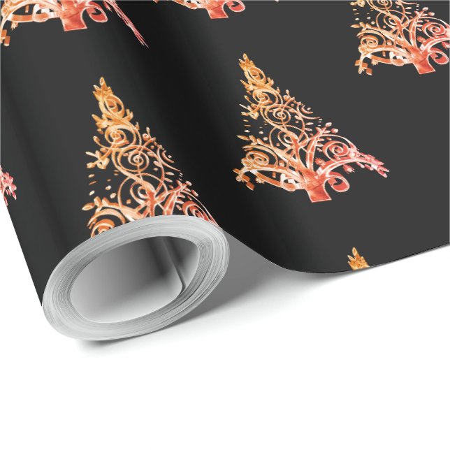 Papier Cadeau Élégant Motif de Noël de l'Orange rouge noir (Coin rond)