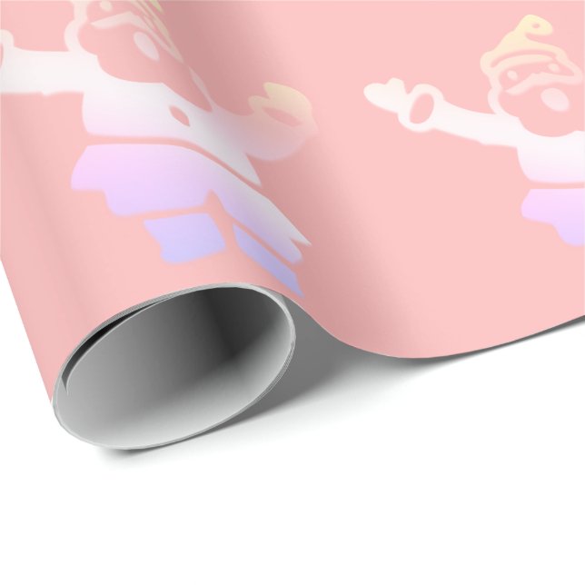 Papier Cadeau Élégant Motif de Noël du Père Noël rose (Coin rond)