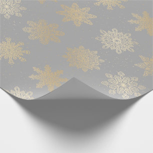 Papier Cadeau Élégant Motif de Noël Gold & Grey Snowflake