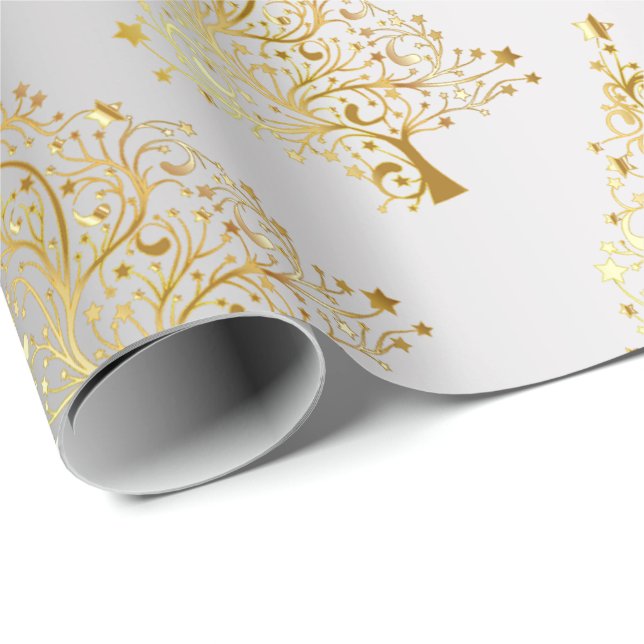 Papier Cadeau Élégant Motif de Noël Gold & Silver (Coin rond)