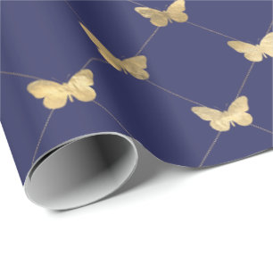 Papier Cadeau Élégant Motif de papillon bleu marine