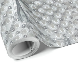 Papier Cadeau Élégant motif de perles grises argentées et blanch