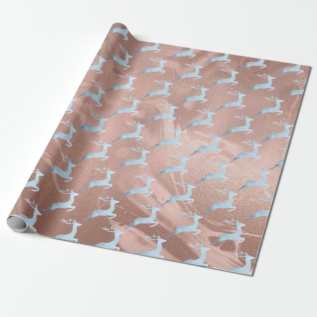 Papier Cadeau Élégant motif de rennes de Noël bleu bébé (Déroulé)