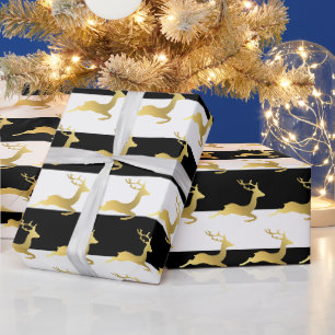 Papier Cadeau Élégant motif de rennes de Noël d'or