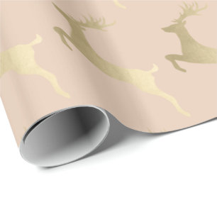Papier Cadeau Élégant Motif de rennes de Noël Or moderne