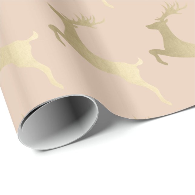 Papier Cadeau Élégant Motif de rennes de Noël Or moderne (Coin rond)