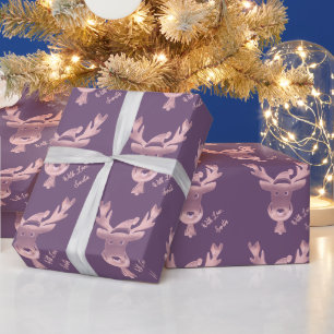 Papier Cadeau Élégant Motif de rennes roses Noël mignon