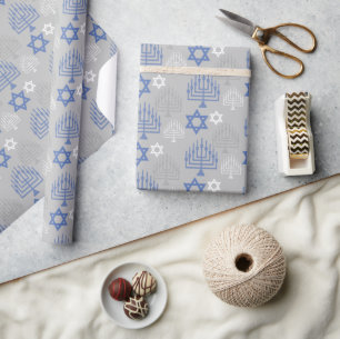 Papier Cadeau Élégant Motif de vacances Blue Hanoukka