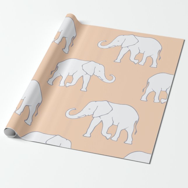 Papier Cadeau Élégant motif d'éléphant blanc sur pastel doux (Déroulé)