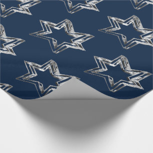 Papier Cadeau Élégant Motif des Etoiles Bleues et Argent