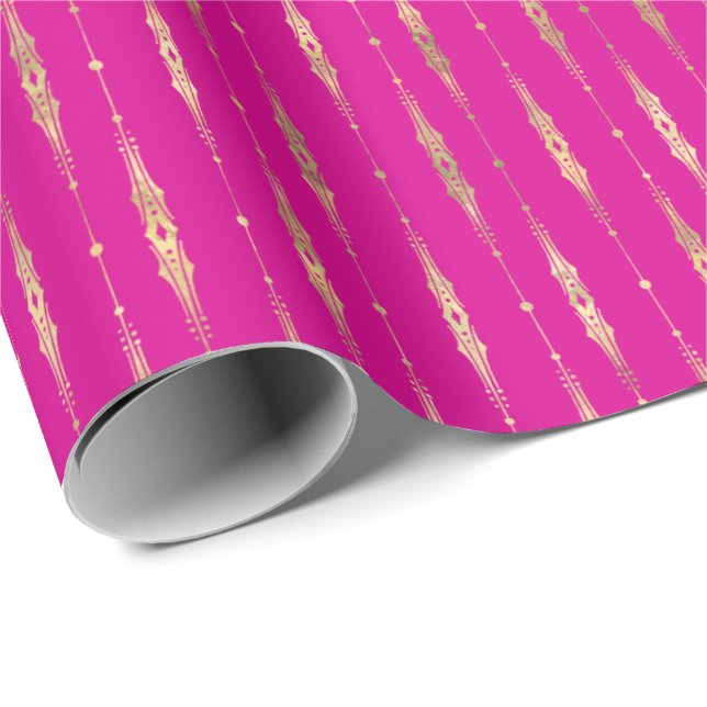 Papier Cadeau Élégant Motif d'or rose chaud élégant  (Coin rond)