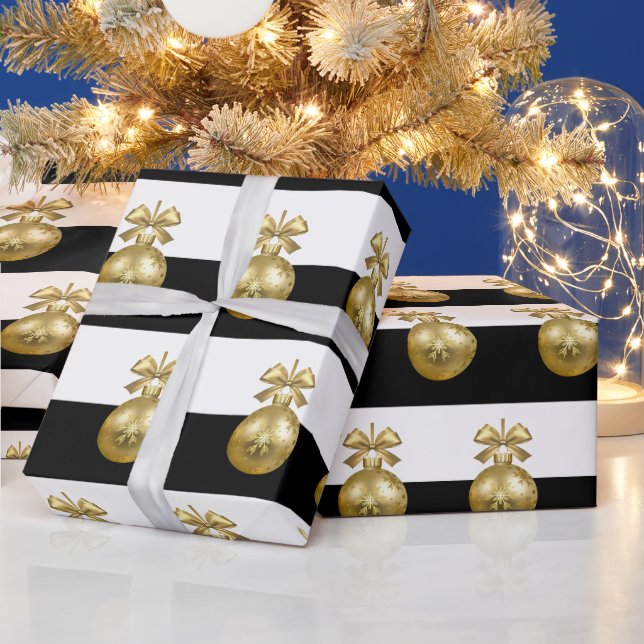 Papier Cadeau Élégant Motif d'ornement de Noël Or (Vacances)