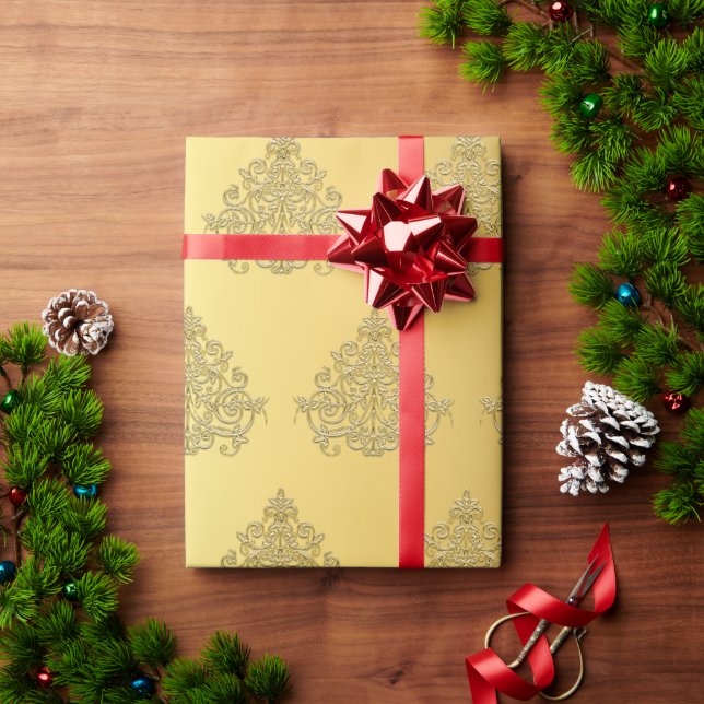 Papier Cadeau Élégant Motif d'ornement de Noël Or (Cadeau de vacances)