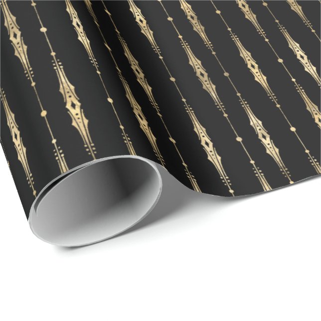 Papier Cadeau Élégant Motif élégant en or noir (Coin rond)