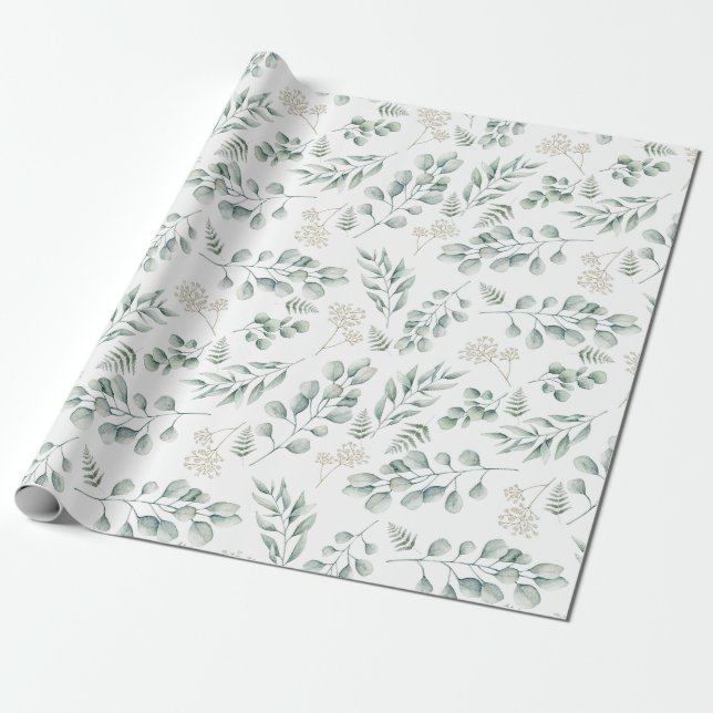 Papier Cadeau Elégant Motif Eucalyptus et Ferns (Déroulé)