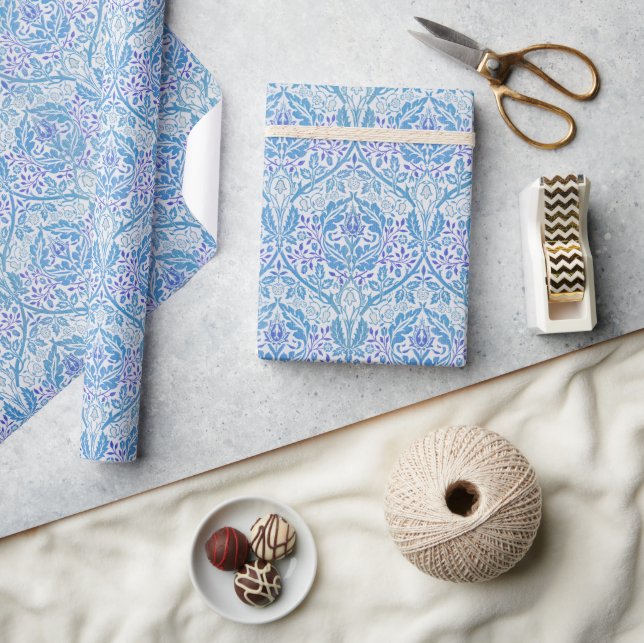 Papier Cadeau Élégant motif floral bleu (Artisanat)
