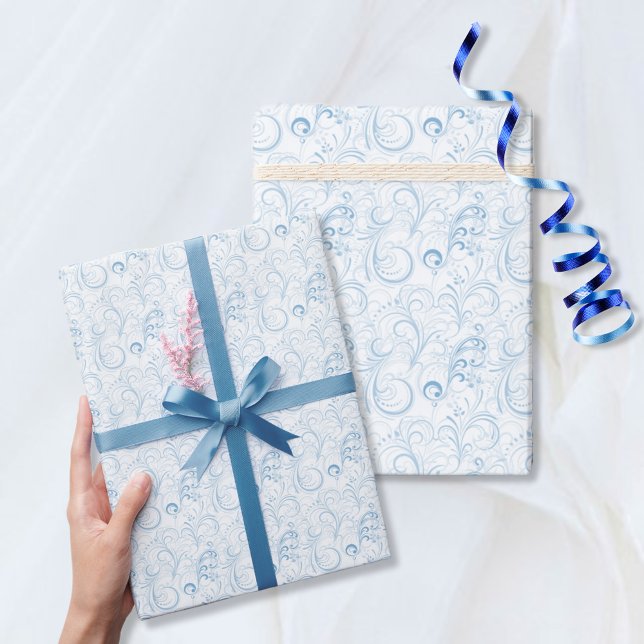 Papier Cadeau Élégant Motif floral bleu clair (Créateur téléchargé)