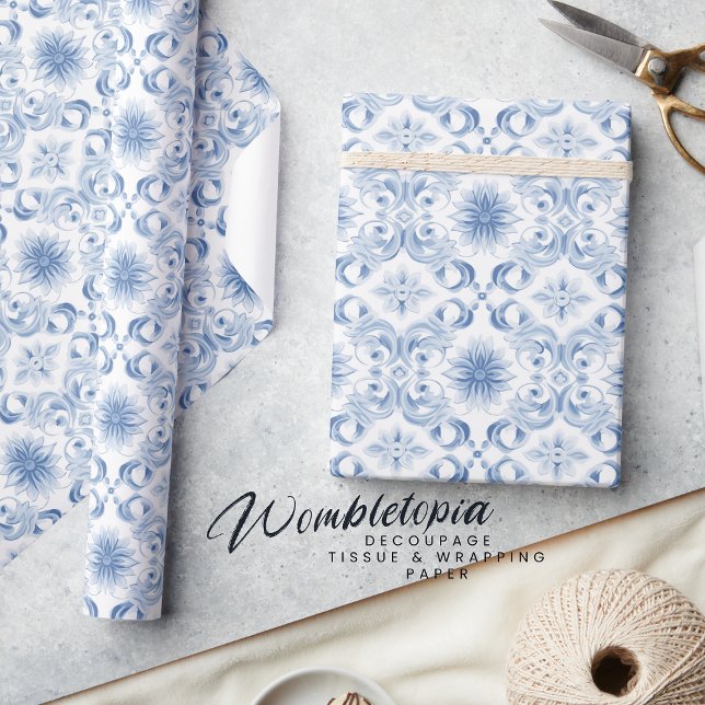 Papier Cadeau Élégant motif floral bleu pâle (Créateur téléchargé)