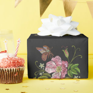 Papier Cadeau Élégant Motif floral broderie Arrière - plan noir