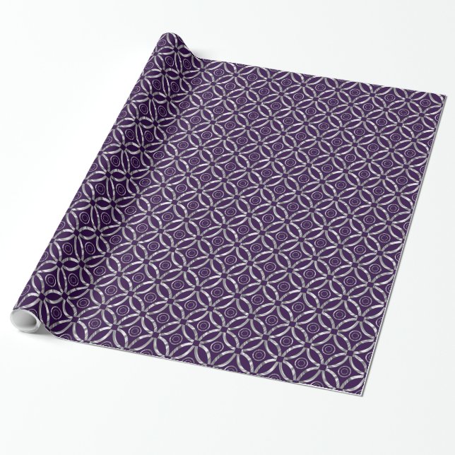 Papier Cadeau Elégant Motif géométrique argenté et violet (Déroulé)
