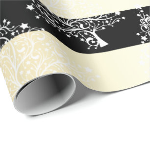 Papier Cadeau Elégant Motif Gold & Black Christmas Tree