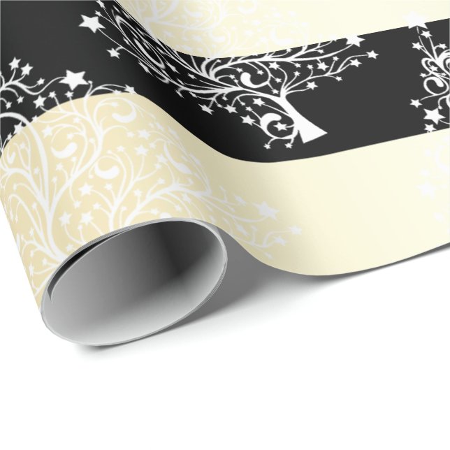 Papier Cadeau Elégant Motif Gold & Black Christmas Tree (Coin rond)
