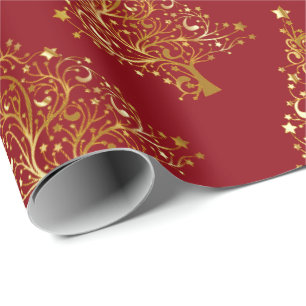 Papier Cadeau Élégant Motif Gold & Red Christmas Tree