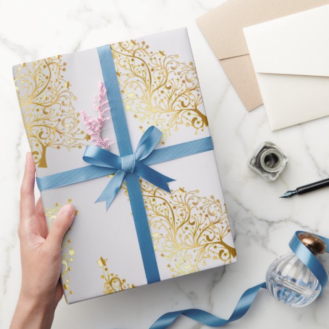 Papier Cadeau Elégant Motif Gold & Silver Christmas Tree (Cadeaux)