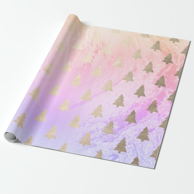 Papier Cadeau Élégant motif holographique de Noël (Déroulé)