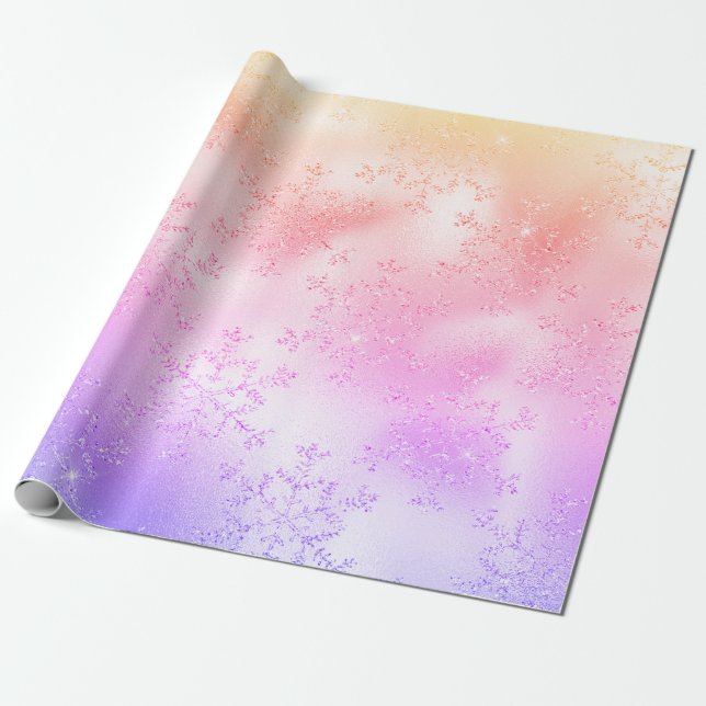 Papier Cadeau Élégant Motif Holographique de Noël Snowflake (Déroulé)