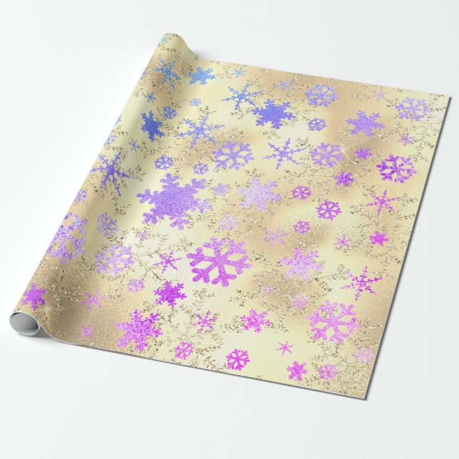 Papier Cadeau Élégant Motif Holographique de Noël Snowflake (Déroulé)